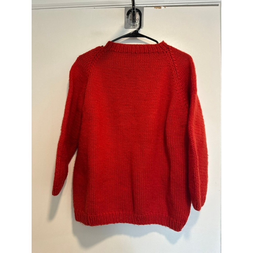 Handmade Vintage Coquette Chunky Knit Sweater Sz:M Red Pullover Minimalist